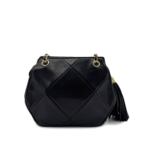 CHANEL VINTAGE MATELASSE FRINGE BIG COCO CHAIN SHOULDER BAG BLACK LAMB SKIN 90290306 - PURPOSE