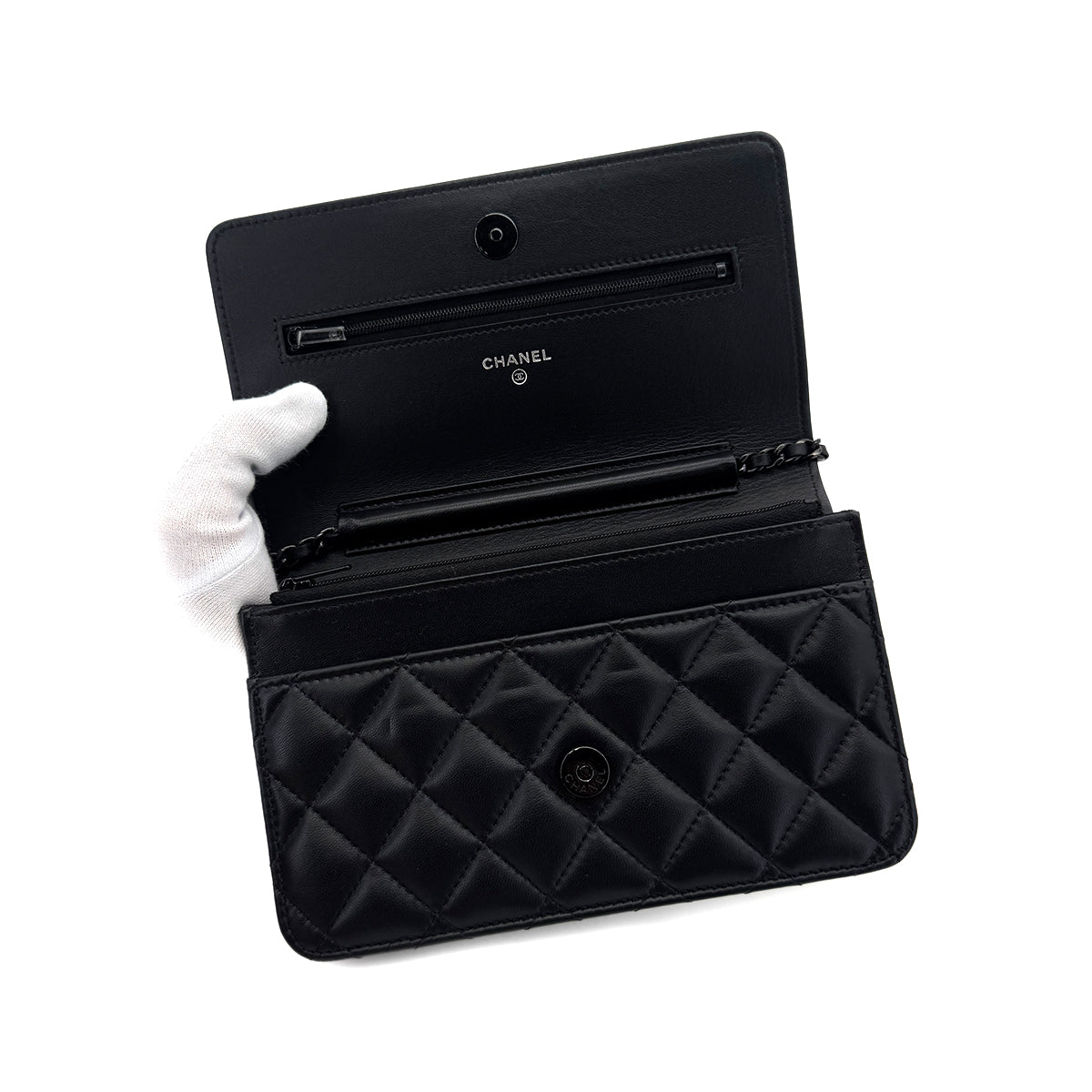 CHANEL MATELASSE CHAIN WALLET BLACK LAMB SKIN 90290311
