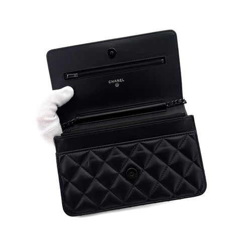 CHANEL MATELASSE CHAIN WALLET BLACK LAMB SKIN 90290311 - PURPOSE