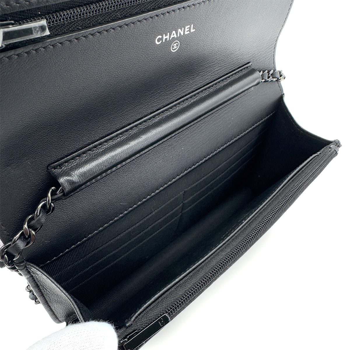 CHANEL MATELASSE CHAIN WALLET BLACK LAMB SKIN 90290311
