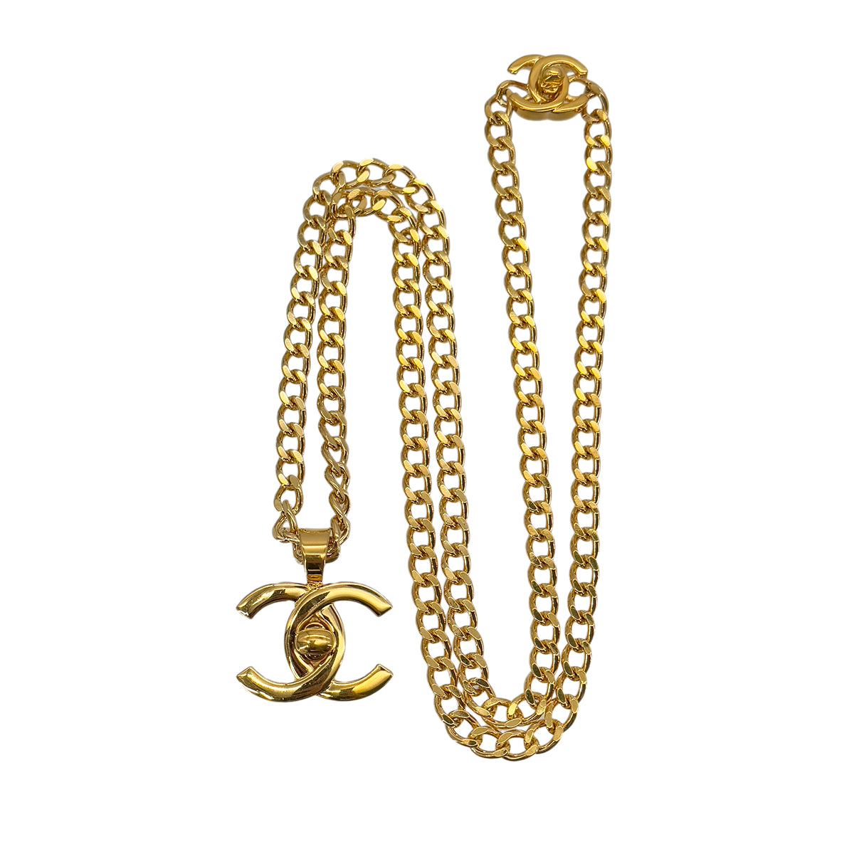 CHANEL VINTAGE NECKLACE COCOMARK TURN LOCK GOLD ACCESSORY 96P 90290313