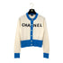 CHANEL 2019 SS FRONT LOGO CARDIGAN IVORY BLUE CASHMERE 36 P61 RTW 90290317