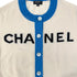 CHANEL 2019 SS FRONT LOGO CARDIGAN IVORY BLUE CASHMERE 36 P61 RTW 90290317