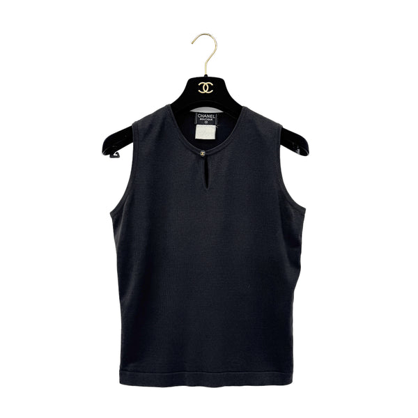 CHANEL VINTAGE COCO BUTTON SLEEVELESS TOPS BLACK RTW 38 97P RTW 90290318
