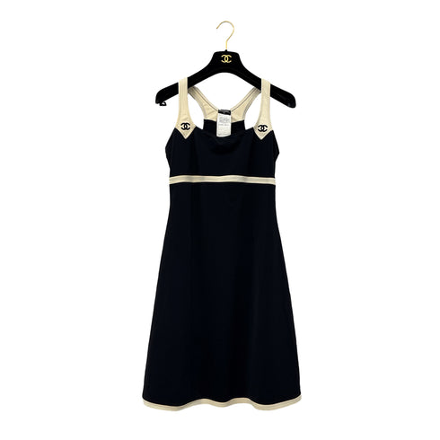 CHANEL VINTAGE COCOMARK SLEEVELESS DRESS BLACK WHITE NYLON 42 96C RTW 90290319 - PURPOSE