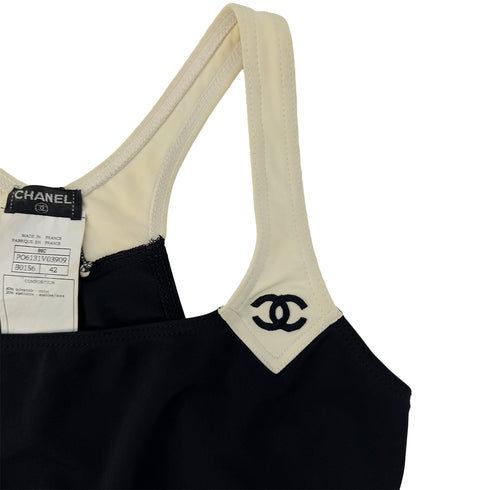 CHANEL VINTAGE COCOMARK SLEEVELESS DRESS BLACK WHITE NYLON 42 96C RTW 90290319 - PURPOSE