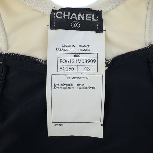 CHANEL VINTAGE COCOMARK SLEEVELESS DRESS BLACK WHITE NYLON 42 96C RTW 90290319 - PURPOSE