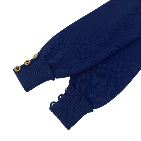 CHANEL VINTAGE KNIT LONG SLEEVE DRESS COCO BUTTON BLUE WOOL 36 RTW 90290320 - PURPOSE