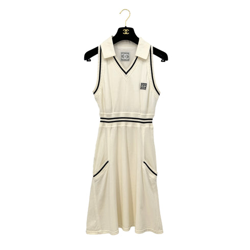 CHANEL VINTAGE SPORTS LINE COCOMARK SLEEVELESS DRESS WHIYE COTTON 40 RTW 90290321 - PURPOSE