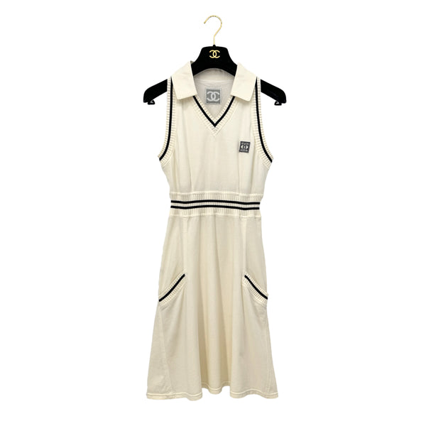 CHANEL VINTAGE SPORTS LINE COCOMARK SLEEVELESS DRESS WHIYE COTTON 40 RTW 90290321