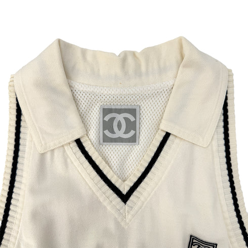 CHANEL VINTAGE SPORTS LINE COCOMARK SLEEVELESS DRESS WHIYE COTTON 40 RTW 90290321 - PURPOSE