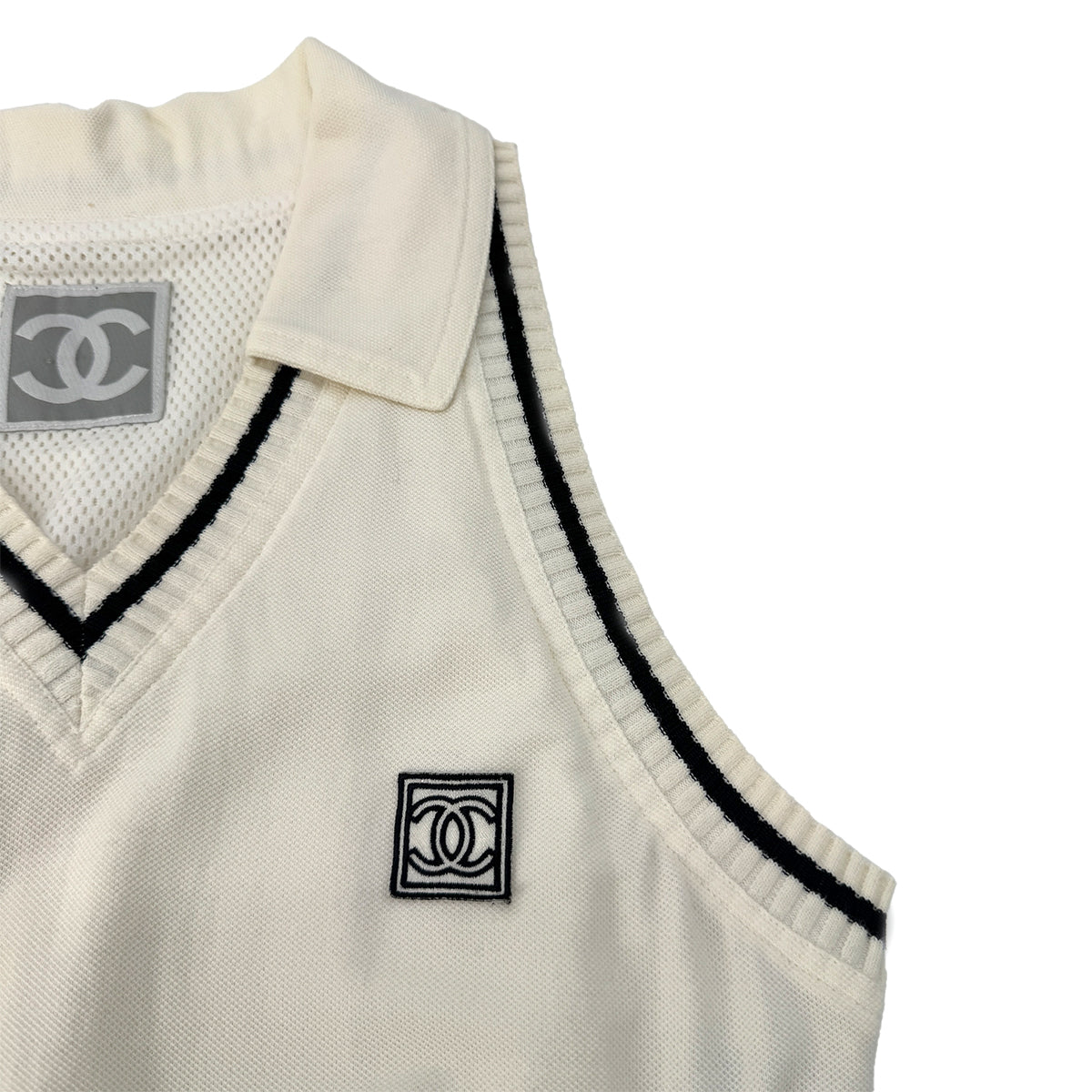 CHANEL SPORTS LINE COCOMARK SLEEVELESS DRESS WHIYE COTTON 40 RTW 90290321