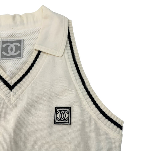 CHANEL VINTAGE SPORTS LINE COCOMARK SLEEVELESS DRESS WHIYE COTTON 40 RTW 90290321 - PURPOSE