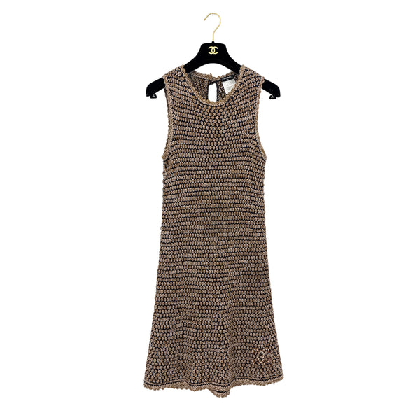 CHANEL COCOMARK SLEEVELESS KNIT DRESS BROWN RAYON 36 P40 RTW 90290322
