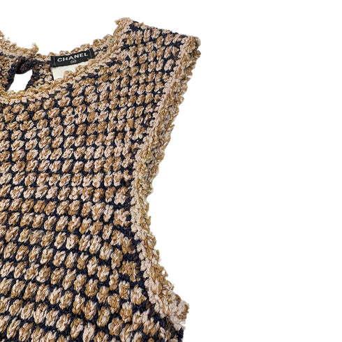 CHANEL COCOMARK SLEEVELESS KNIT DRESS BROWN RAYON 36 P40 RTW 90290322 - PURPOSE