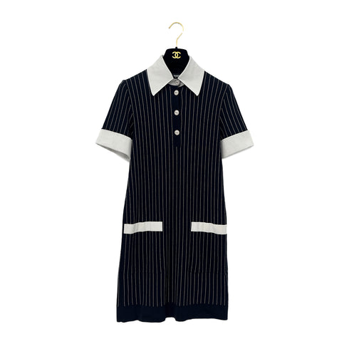 CHANEL STRIPE SHORT SLEEVE DRESS BLACK WHIYE COTTON 34 P51 RTW 90290323 - PURPOSE