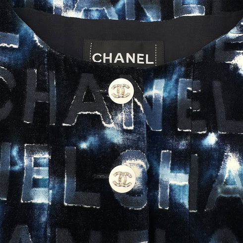 CHANEL COCO BUTTON NO -COLLAR LOGO JACKET BLUE COTTON 36 P70 RTW 90290324