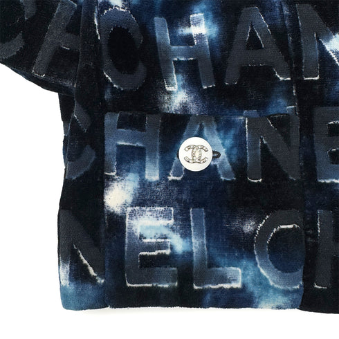 CHANEL COCO BUTTON NO -COLLAR LOGO JACKET BLUE COTTON 36 P70 RTW 90290324