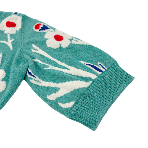 CHANEL GRPOIX BUTTON FLOWER MOTIF CARDIGAN TURQUOISE CASHMERE 38 P50 RTW 90290325
