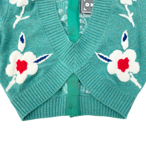 CHANEL GRPOIX BUTTON FLOWER MOTIF CARDIGAN TURQUOISE CASHMERE 38 P50 RTW 90290325