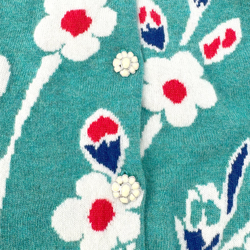 CHANEL GRPOIX BUTTON FLOWER MOTIF CARDIGAN TURQUOISE CASHMERE 38 P50 RTW 90290325