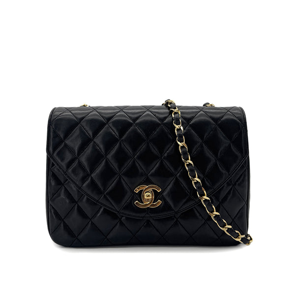 CHANEL VINTAGE MATELASSE HALF MOON CHAIN SHOULDER BAG BLACK LAMB SKIN 90290326 - PURPOSE