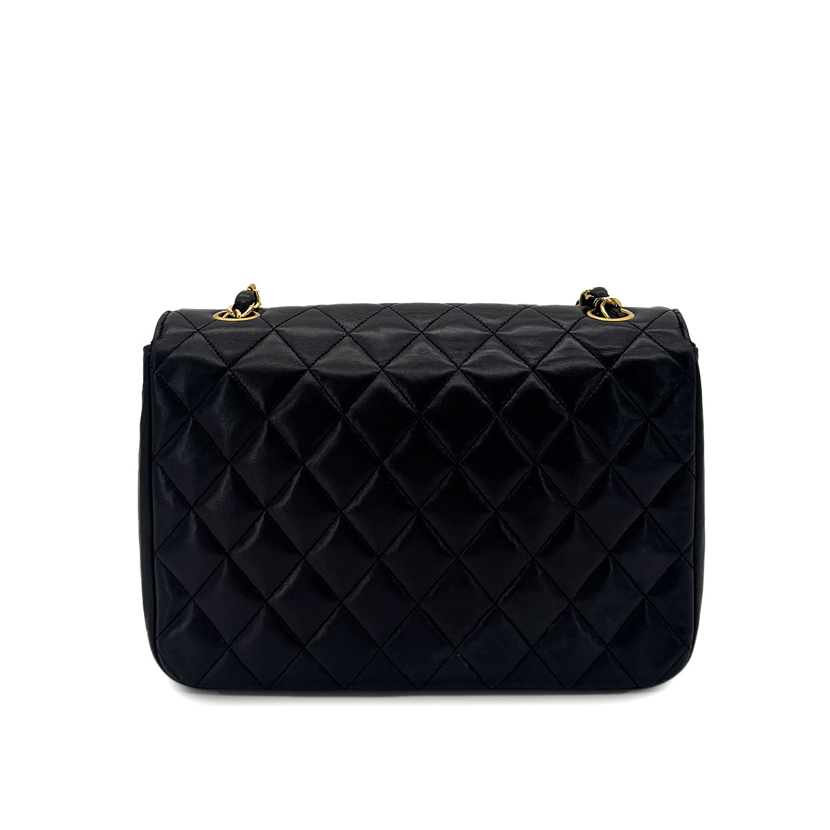 CHANEL VINTAGE MATELASSE HALF MOON CHAIN SHOULDER BAG BLACK LAMB SKIN 90290326