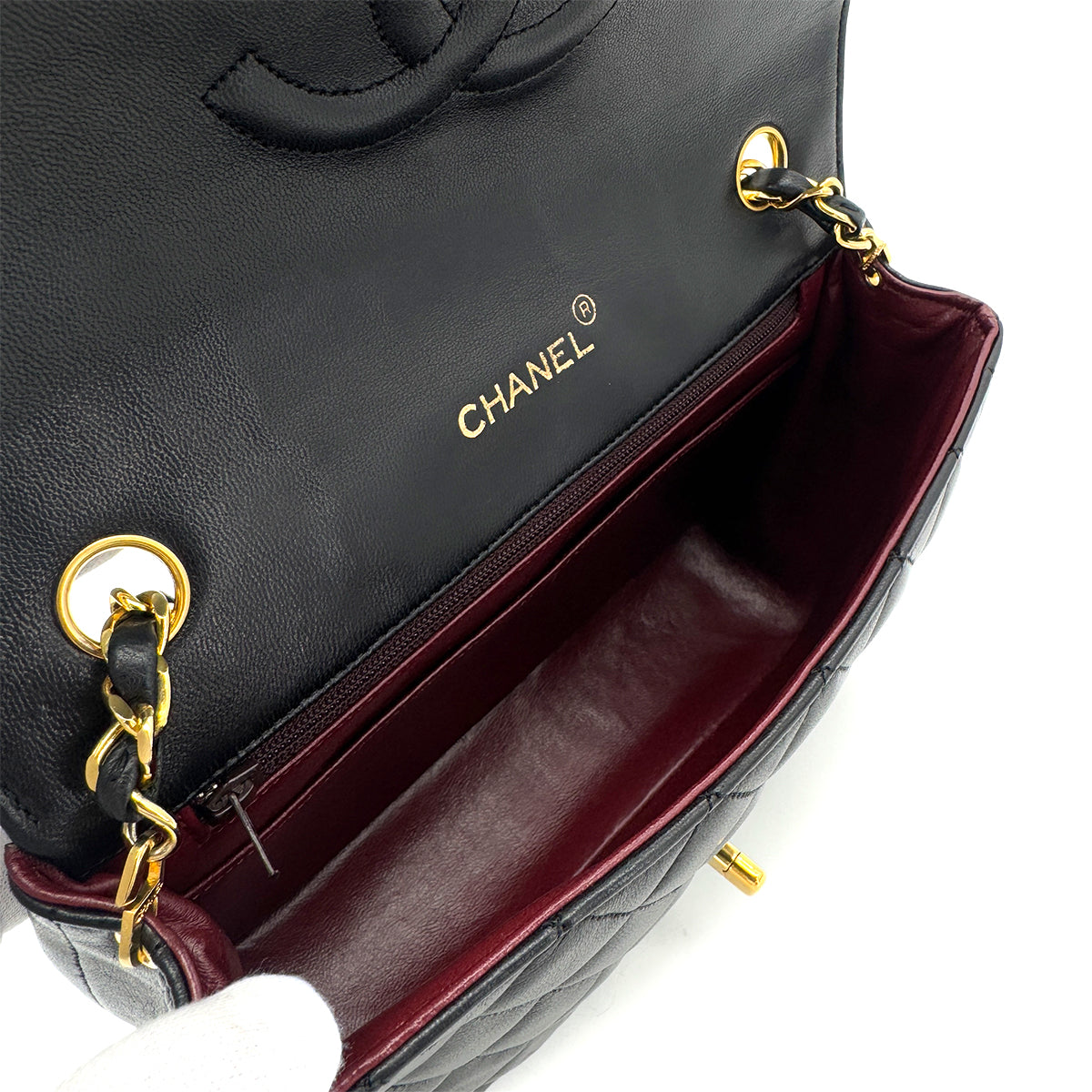 CHANEL VINTAGE MATELASSE HALF MOON CHAIN SHOULDER BAG BLACK LAMB SKIN 90290326