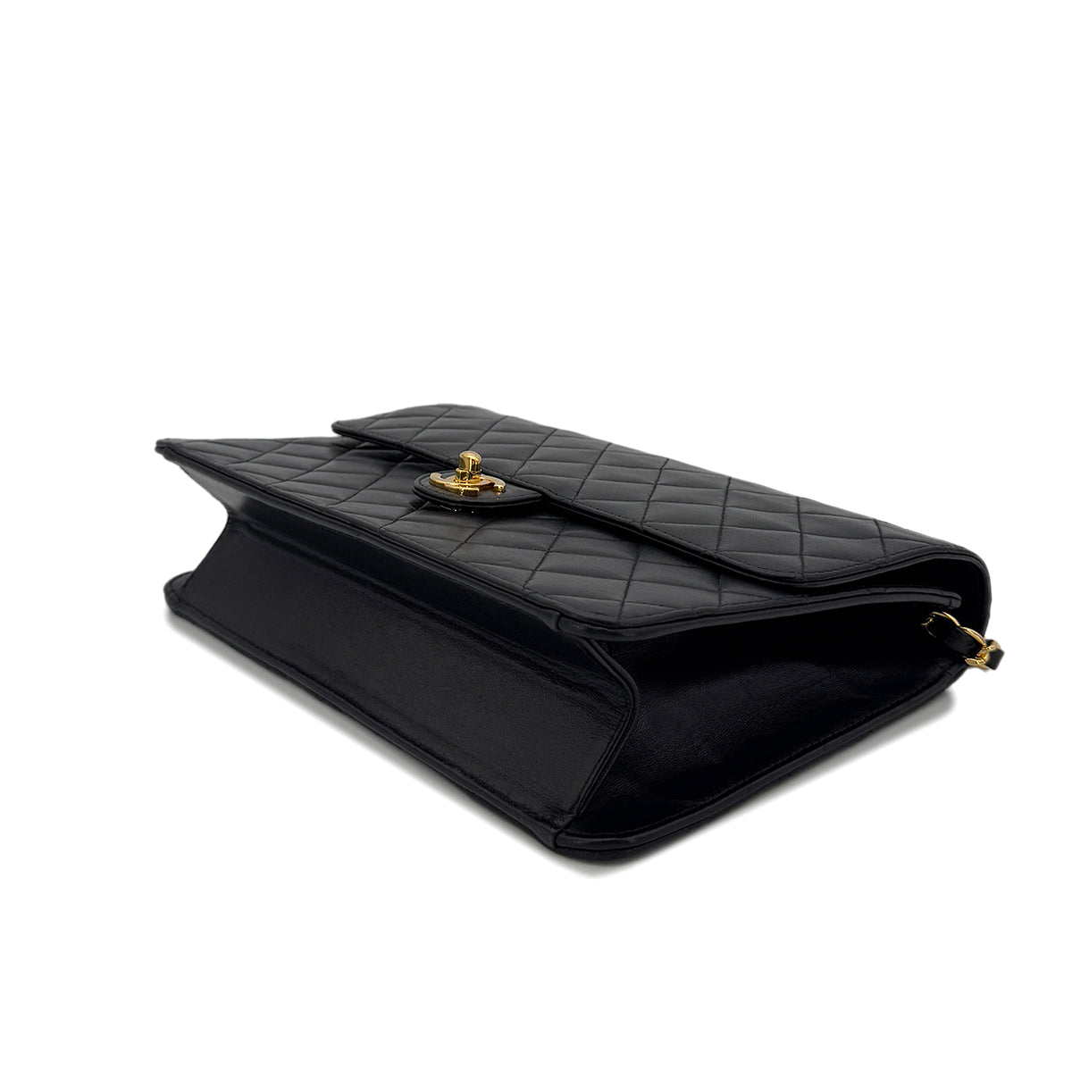 CHANEL VINTAGE MATELASSE CHAIN SHOULDER BAG BLACK LAMB SKIN 90290329