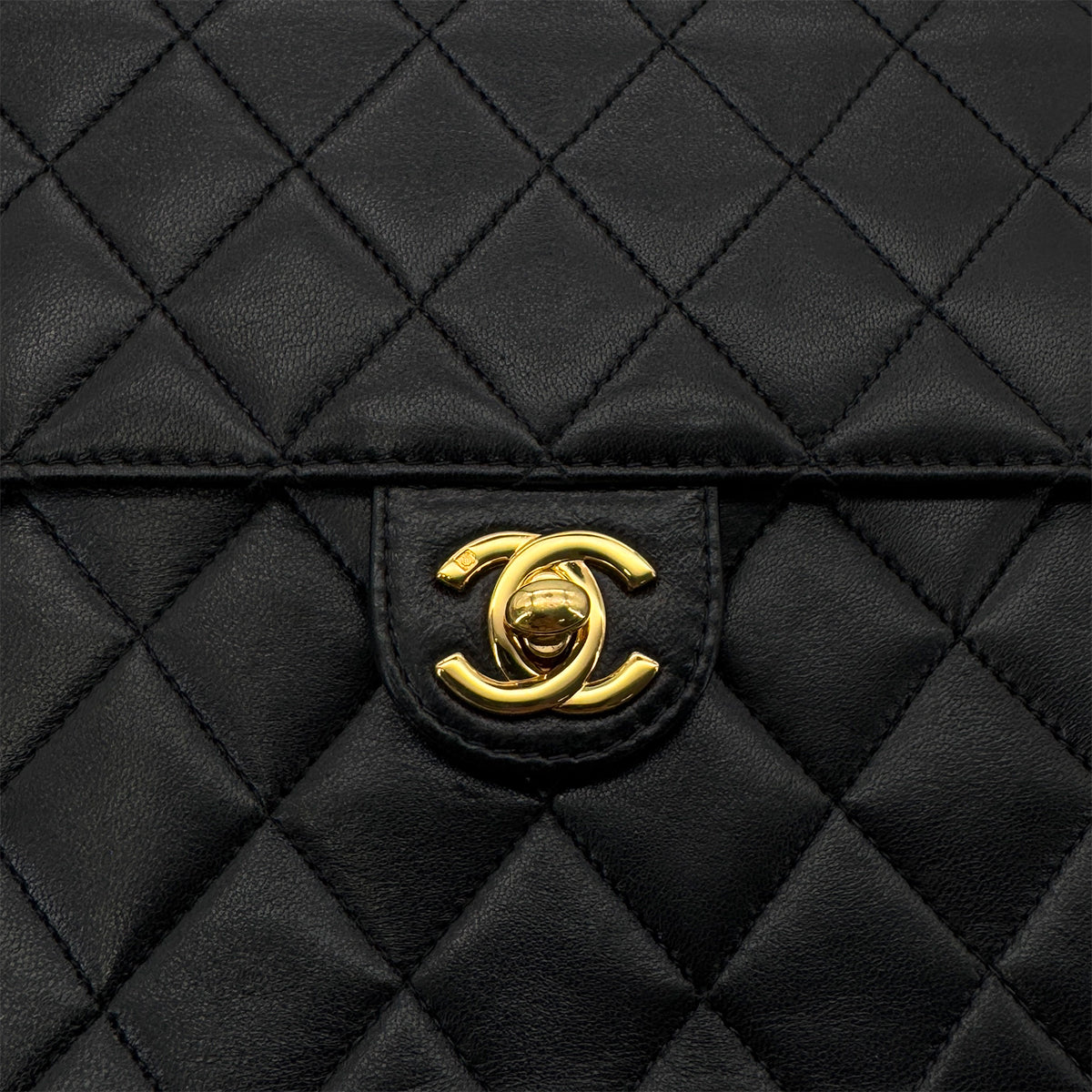 CHANEL VINTAGE MATELASSE CHAIN SHOULDER BAG BLACK LAMB SKIN 90290329