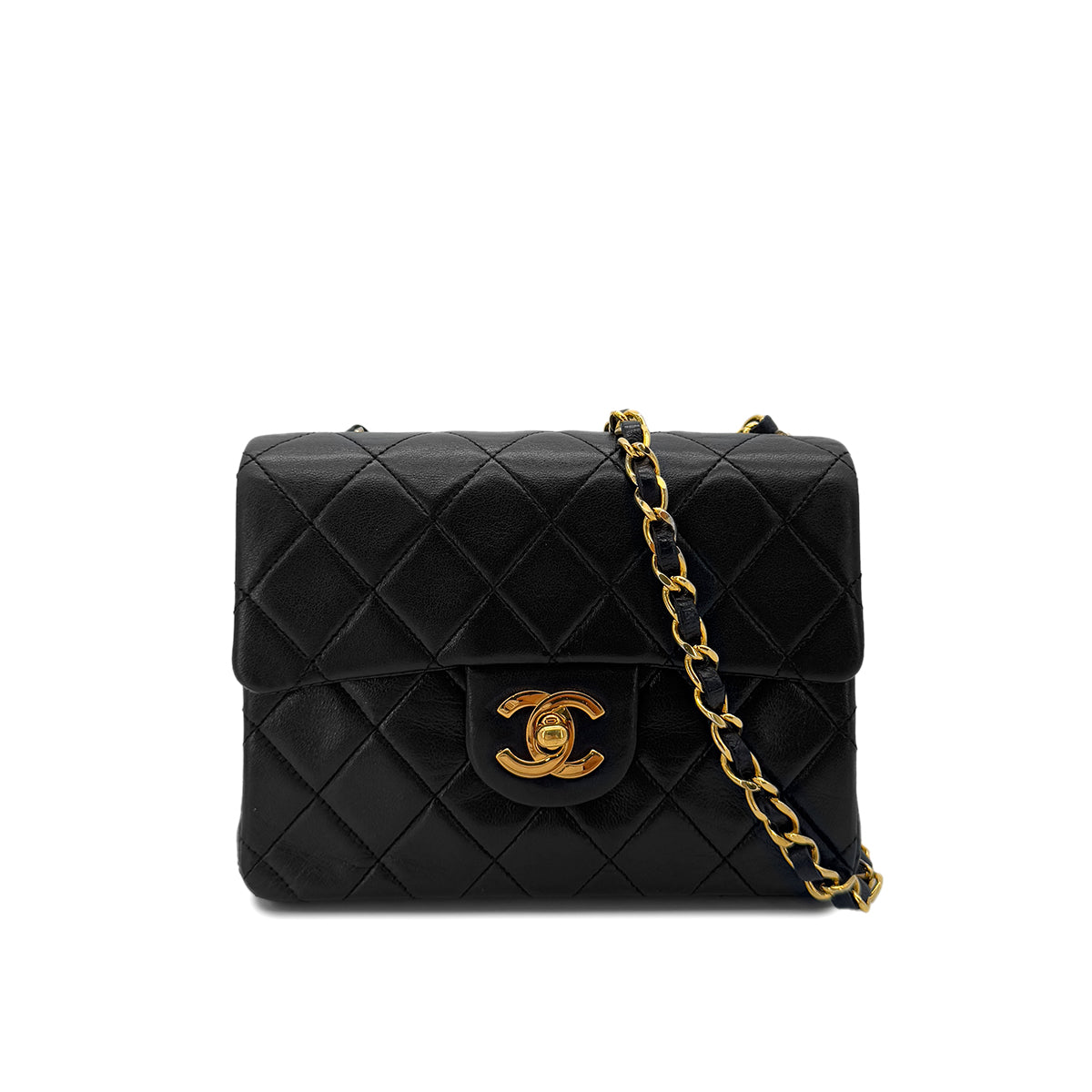 CHANEL VINTAGE MINI SQUARE 17 CHAIN SHOULDER BAG BLACK LAMB SKIN 90290331