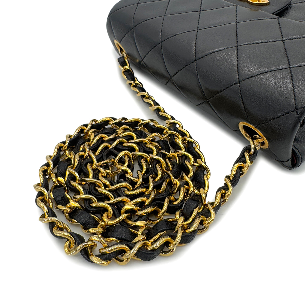CHANEL VINTAGE MINI SQUARE 17 CHAIN SHOULDER BAG BLACK LAMB SKIN 90290331