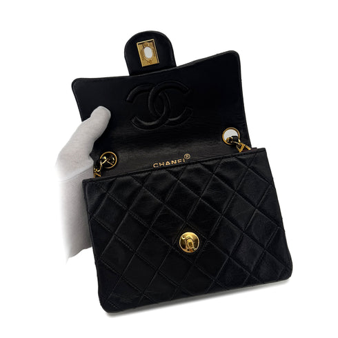 CHANEL VINTAGE MINI SQUARE 17 CHAIN SHOULDER BAG BLACK LAMB SKIN 90290331 - PURPOSE