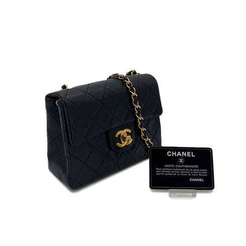 CHANEL VINTAGE MINI SQUARE 17 CHAIN SHOULDER BAG BLACK LAMB SKIN 90290331 - PURPOSE