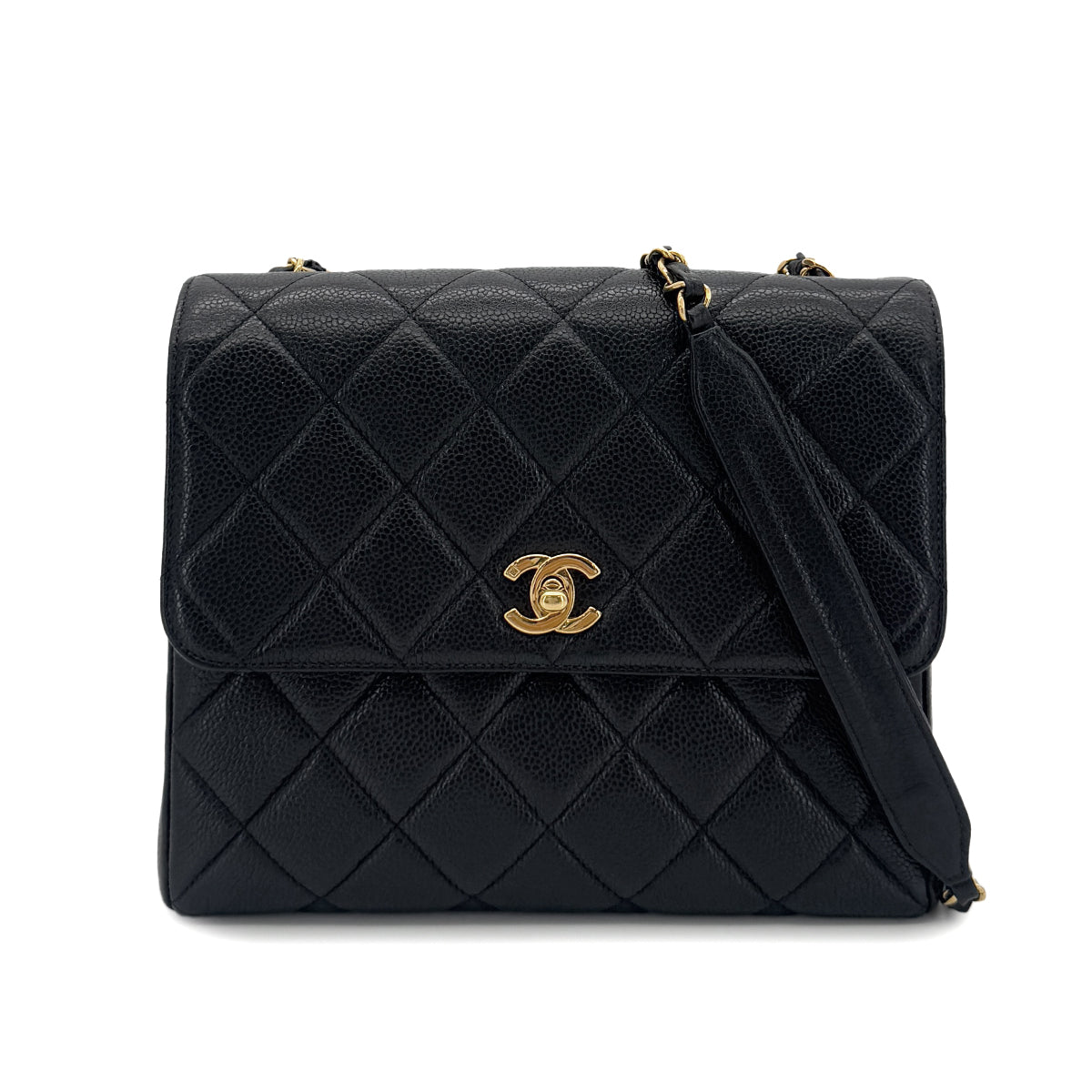 CHANEL VINTAGE MATELASSE SHOULDER BAG BLACK CAVIAR SKIN 90290333