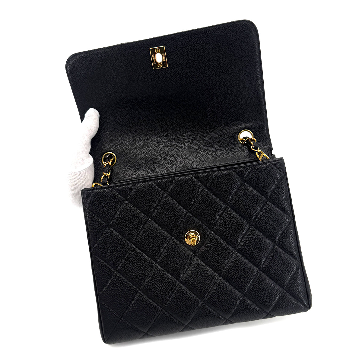 CHANEL VINTAGE MATELASSE SHOULDER BAG BLACK CAVIAR SKIN 90290333