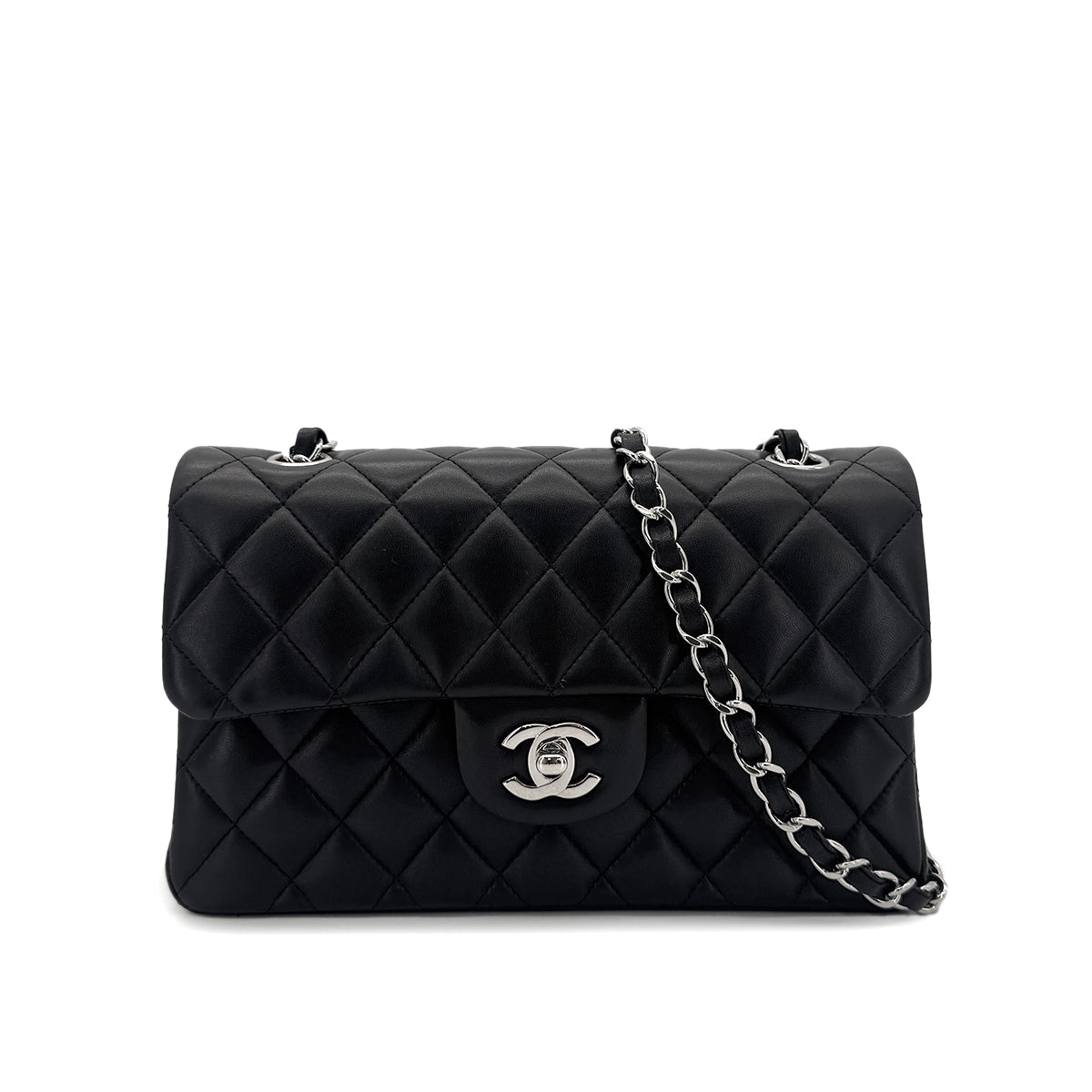 CHANEL CLASSIC FLAP SMALL CHAIN SHOULDER BAG BLACK LAMB SKIN 90290339