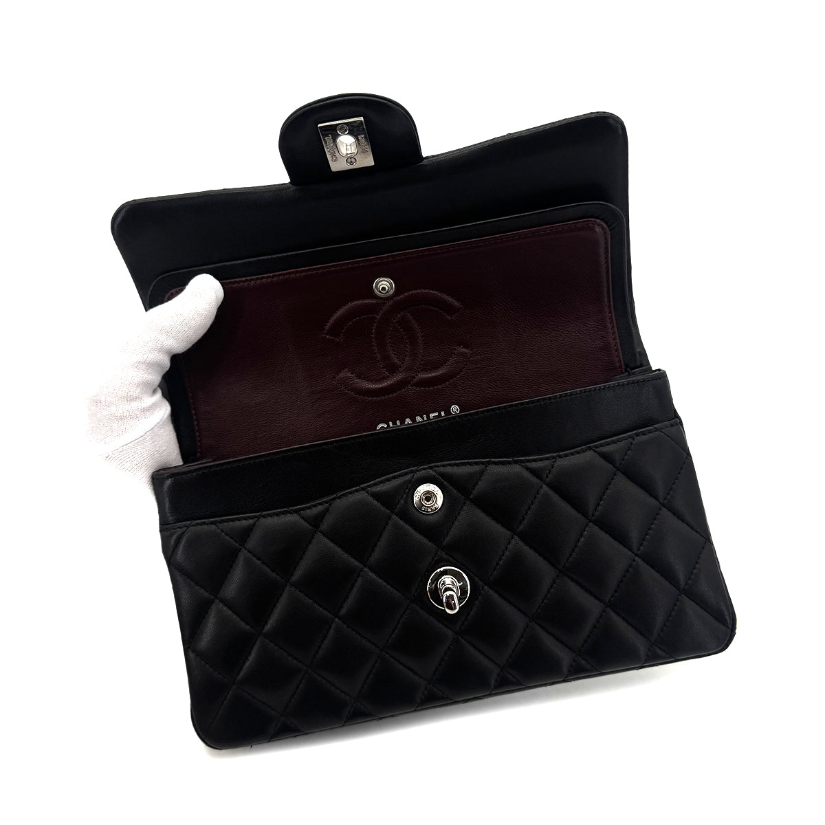 CHANEL CLASSIC FLAP SMALL CHAIN SHOULDER BAG BLACK LAMB SKIN 90290339