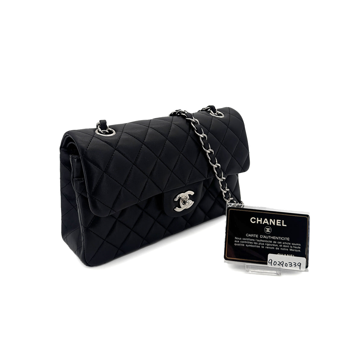CHANEL CLASSIC FLAP SMALL CHAIN SHOULDER BAG BLACK LAMB SKIN 90290339