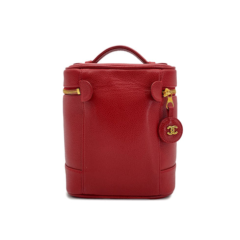 CHANEL VINTAGE VANITY HAND BAG RED CAVIAR SKIN 90290340