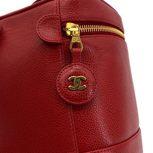CHANEL VINTAGE VANITY HAND BAG RED CAVIAR SKIN 90290340