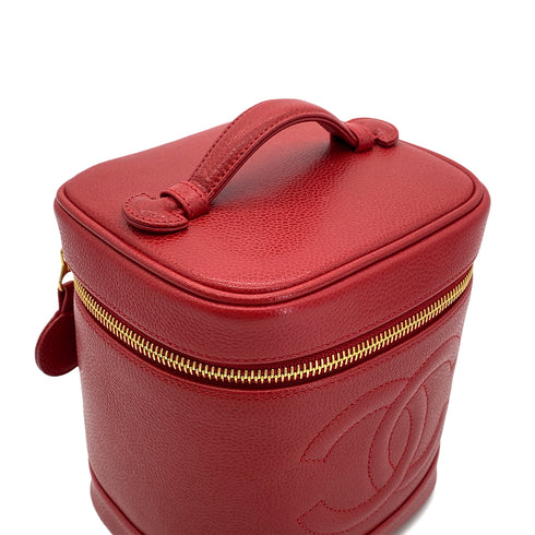 CHANEL VINTAGE VANITY HAND BAG RED CAVIAR SKIN 90290340