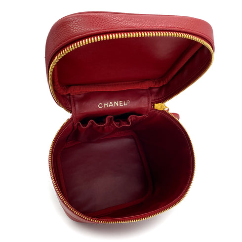 CHANEL VINTAGE VANITY HAND BAG RED CAVIAR SKIN 90290340