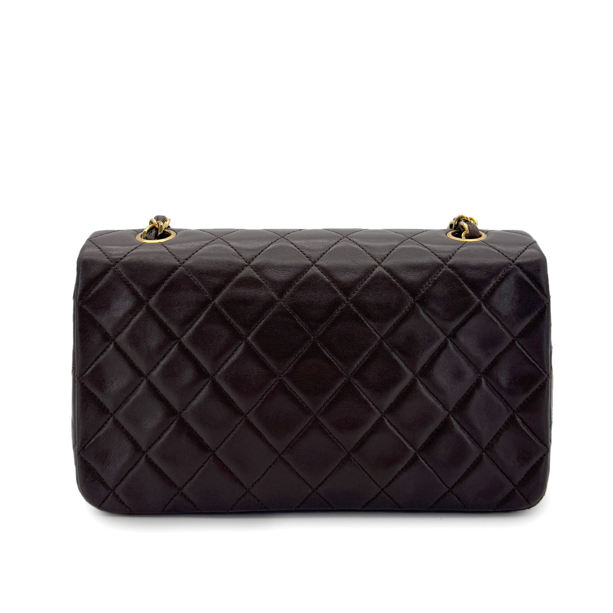 CHANEL VINTAGE FULL FLAP CHAIN SHOULDER BAG BROWN LAMB SKIN 90290344