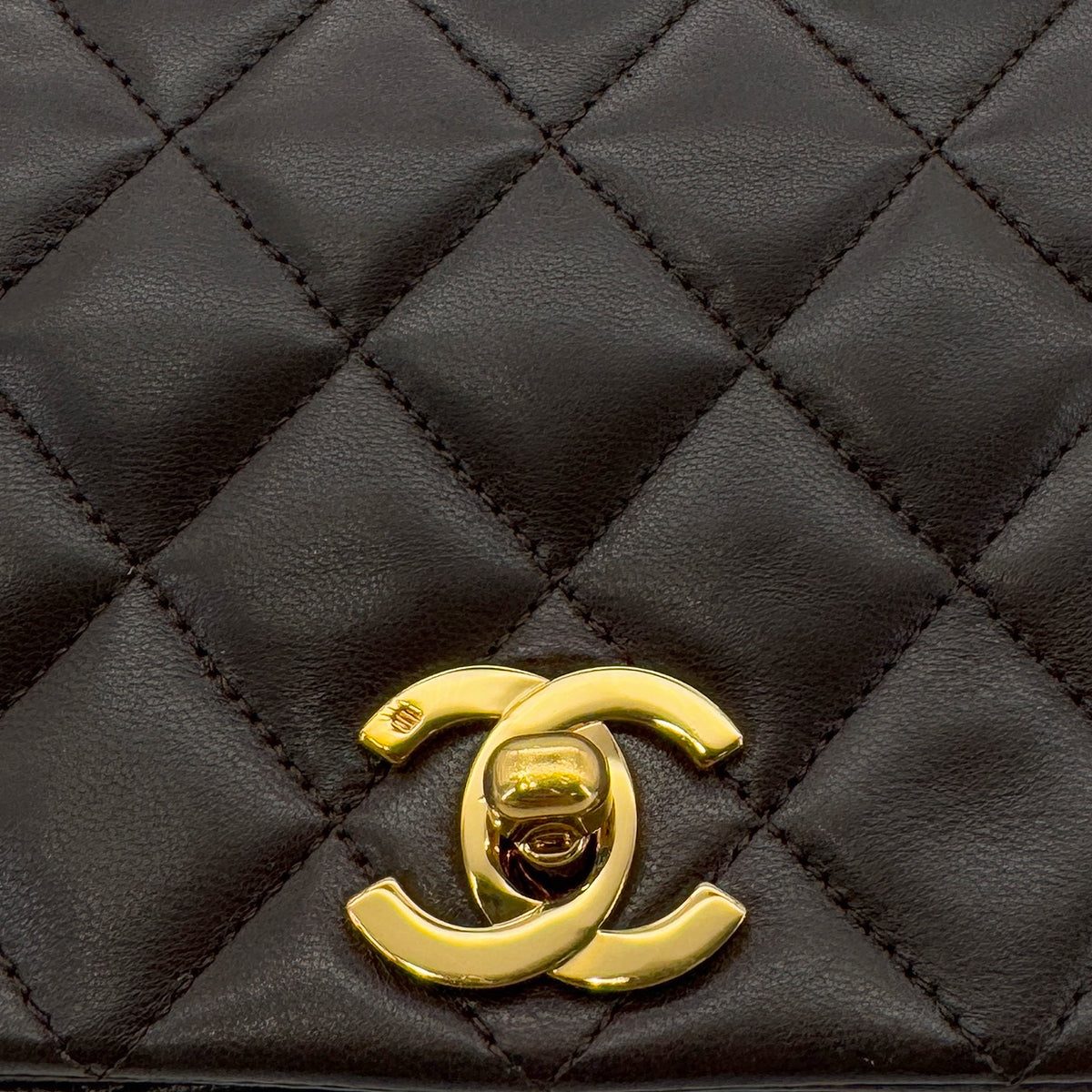 CHANEL VINTAGE FULL FLAP CHAIN SHOULDER BAG BROWN LAMB SKIN 90290344