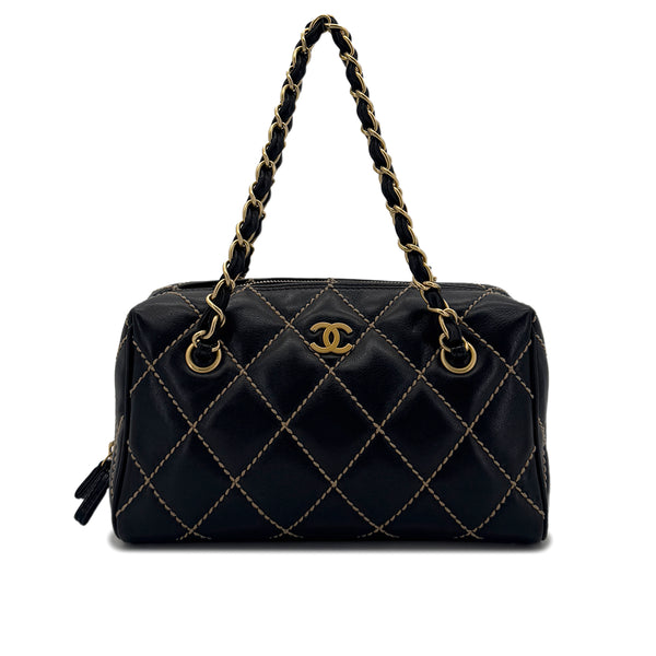CHANEL VINTAGE WILD STITCH CHAIN SHOULDER BAG BLACK LEATHER 90290345 - PURPOSE