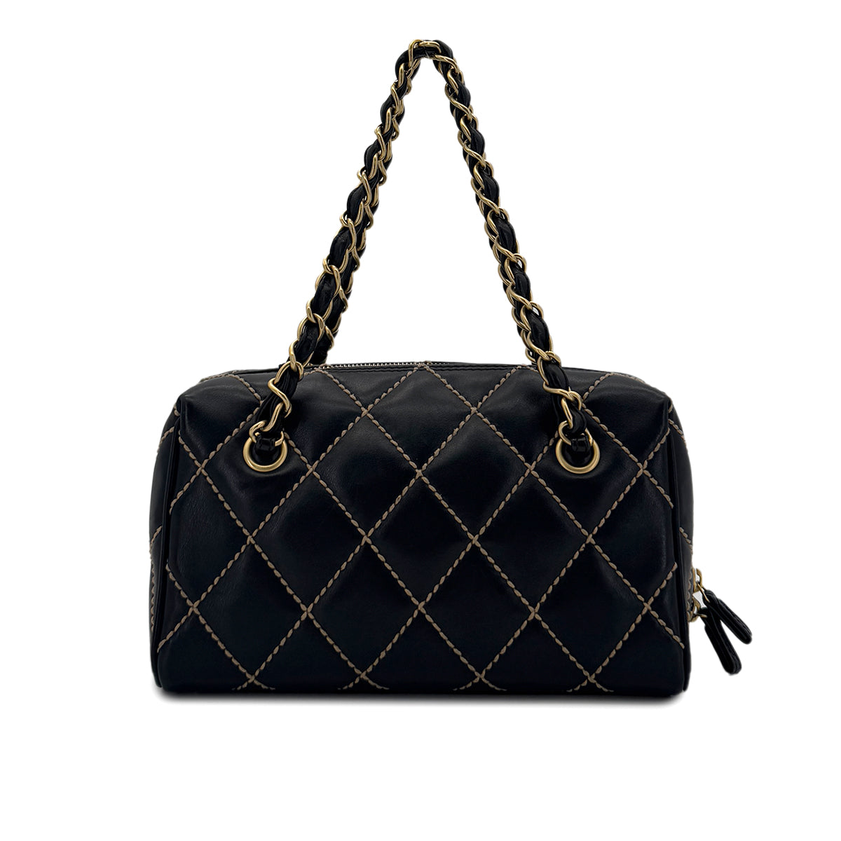 CHANEL VINTAGE WILD STITCH CHAIN SHOULDER BAG BLACK LEATHER 90290345