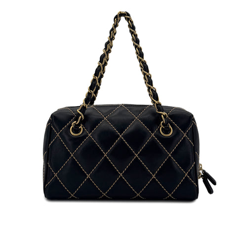 CHANEL VINTAGE WILD STITCH CHAIN SHOULDER BAG BLACK LEATHER 90290345 - PURPOSE