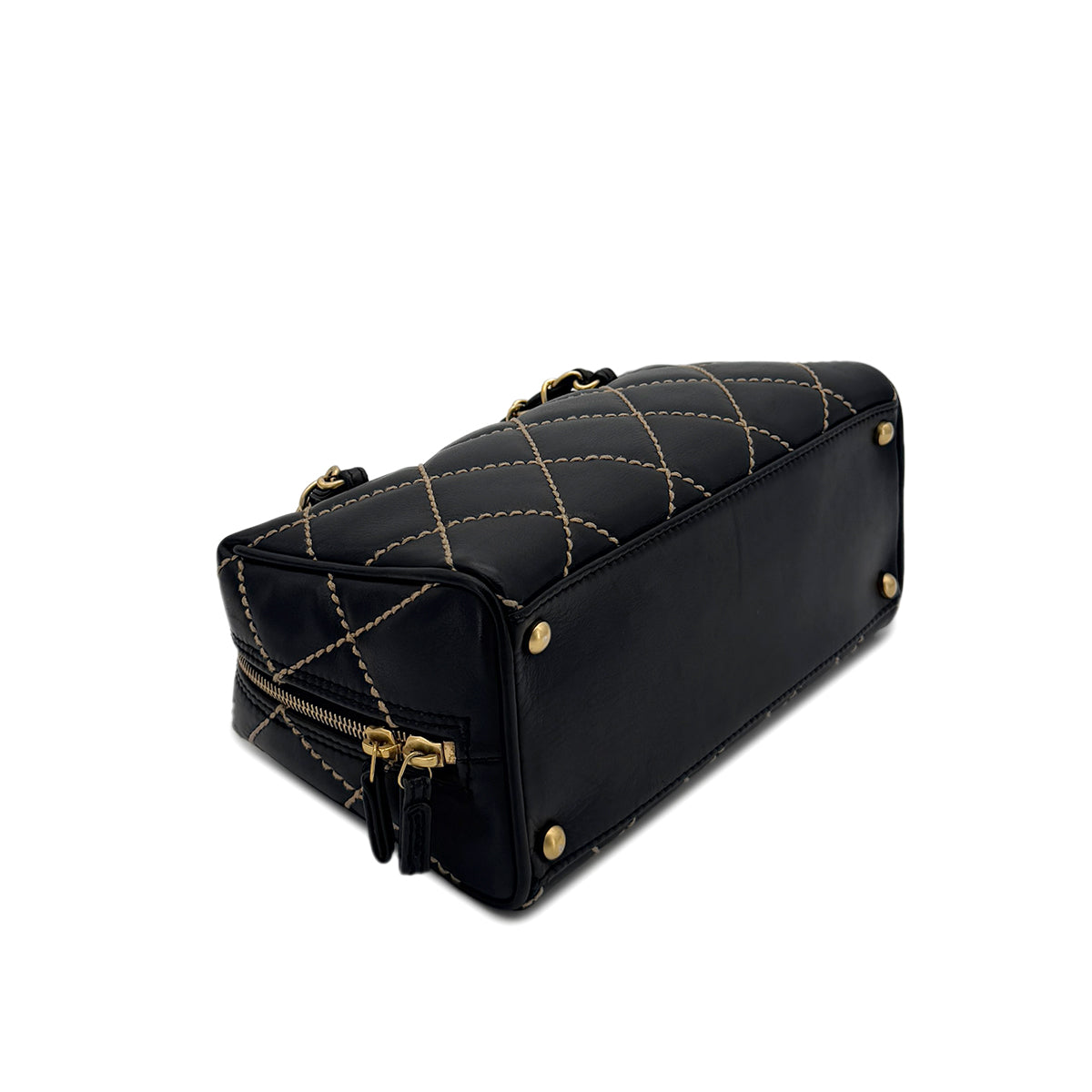 CHANEL VINTAGE WILD STITCH CHAIN SHOULDER BAG BLACK LEATHER 90290345