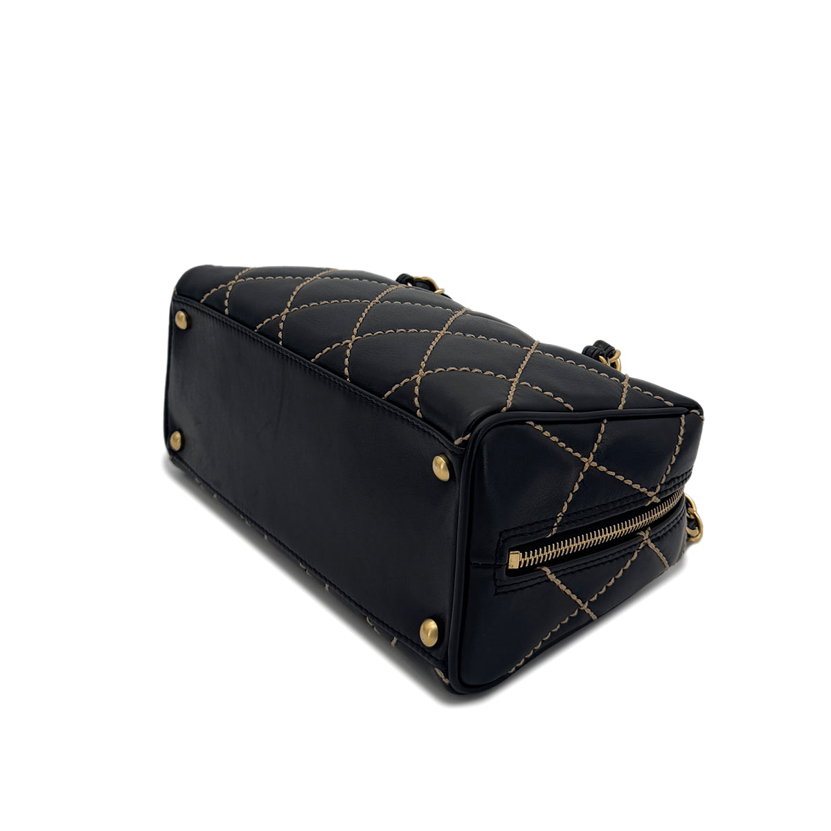 CHANEL VINTAGE WILD STITCH CHAIN SHOULDER BAG BLACK LEATHER 90290345
